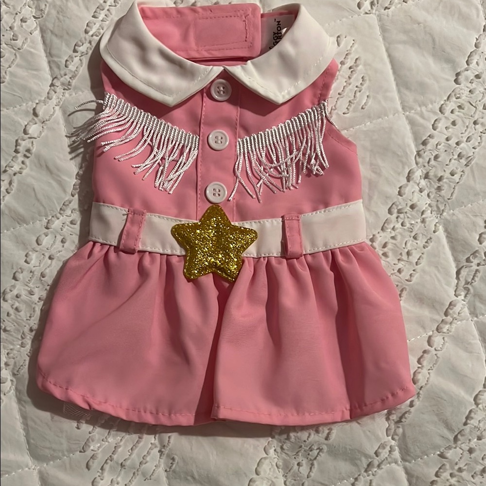 Pink Fringe dog dress with Gold Star. Sz xs